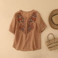 thumbnail image 7 of TRUBKH Linen Tunic Boho Tops for Women 2026 Roll Up Short Sleeve Cotton Linen Embroidered Tops Summer Collared Tops Short Sleeve Gauze Tops Red 3XL, 7 of 7