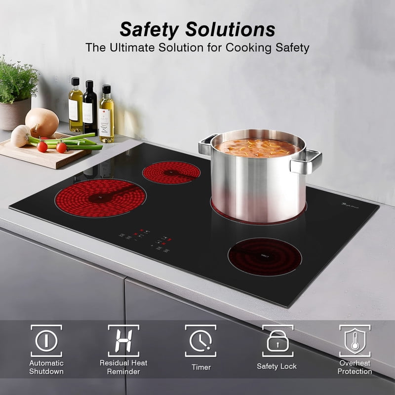 30 in. 4-Elements Ceramic Electric Cooktop in Black with Residual Heat Reminder and Automatic Shutdown