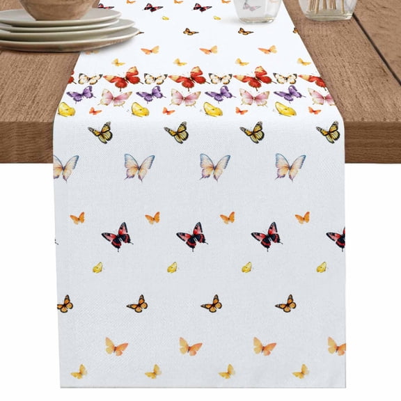 nqOlkjepod Red Yellow Butterfly Table Runner 72 Inches Long Farmhouse Dress Scarves, Colorful Summer Farmhouse Retro Dining Tablerunner for Coffee Table/Kitchen Island/Party Décor, 16" x 72"