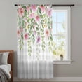 thumbnail image 3 of Colorful Flowers Semi Sheer Curtains Drapes for Living Room,Bedroom,French Doors Window 45 Inches Long,Spring Floral Leaves Botanical Gray Plaid Rod Pocket Chiffon Curtain Voile Drapery Panel, 3 of 8