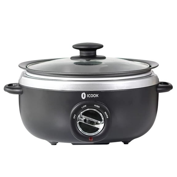 6.5 Quart Slow Cooker, Aluminium Sear/Sauté Stew Pot Stovetop Safe, Dishwasher Safe, Glass Lid, Adjustable Temp, Food Warmer (Black)