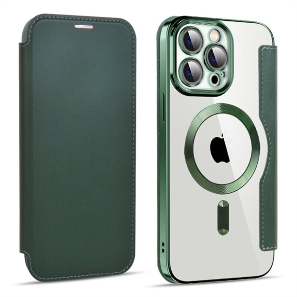 Funda de cuero con ranura para tarjetas para iPhone 14 Pro Max Plus 13 12 11Pro Max, funda protectora transparente con tapa y soporte de carga inalámbricaFor iPhone 13Pro Max Gao Jinjia LED