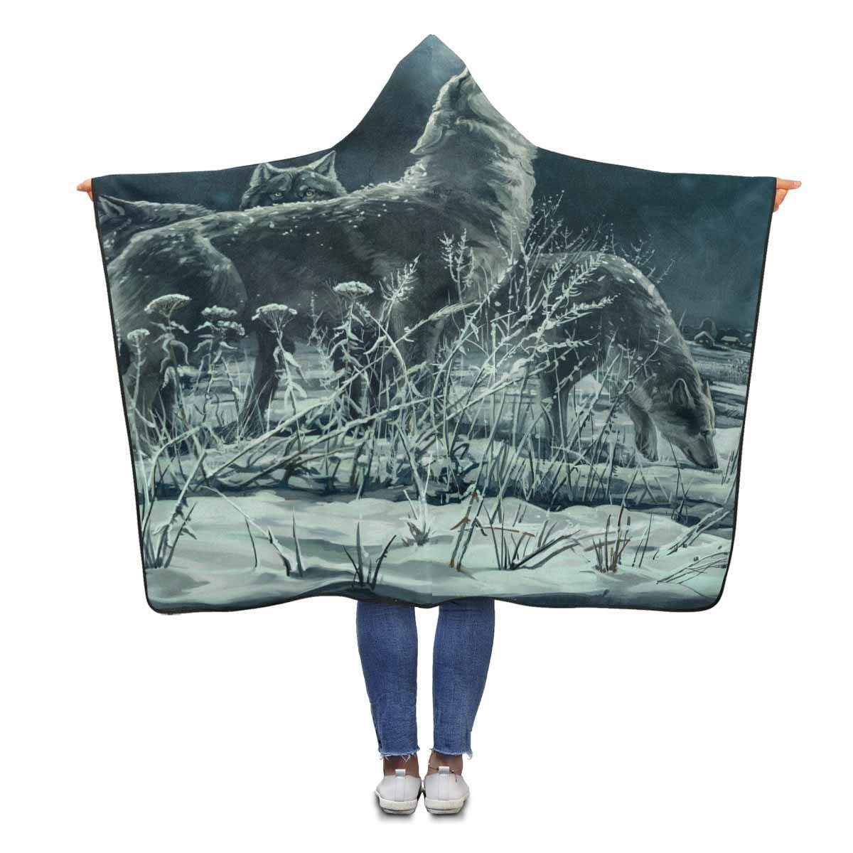 ASHLEIGH Cool Wolves Moon Hooded Throw Blanket 56x80 inches Adults
