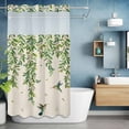 thumbnail image 6 of Spring Leaves No Hooks Shower Curtain with Snap-in Liner Watercolor Falling Green Leaf Floral Plant Birds Linen Texture Shower Curtains for Bathroom, Waterproof, Easy Install, Washable 54"x78", 6 of 9