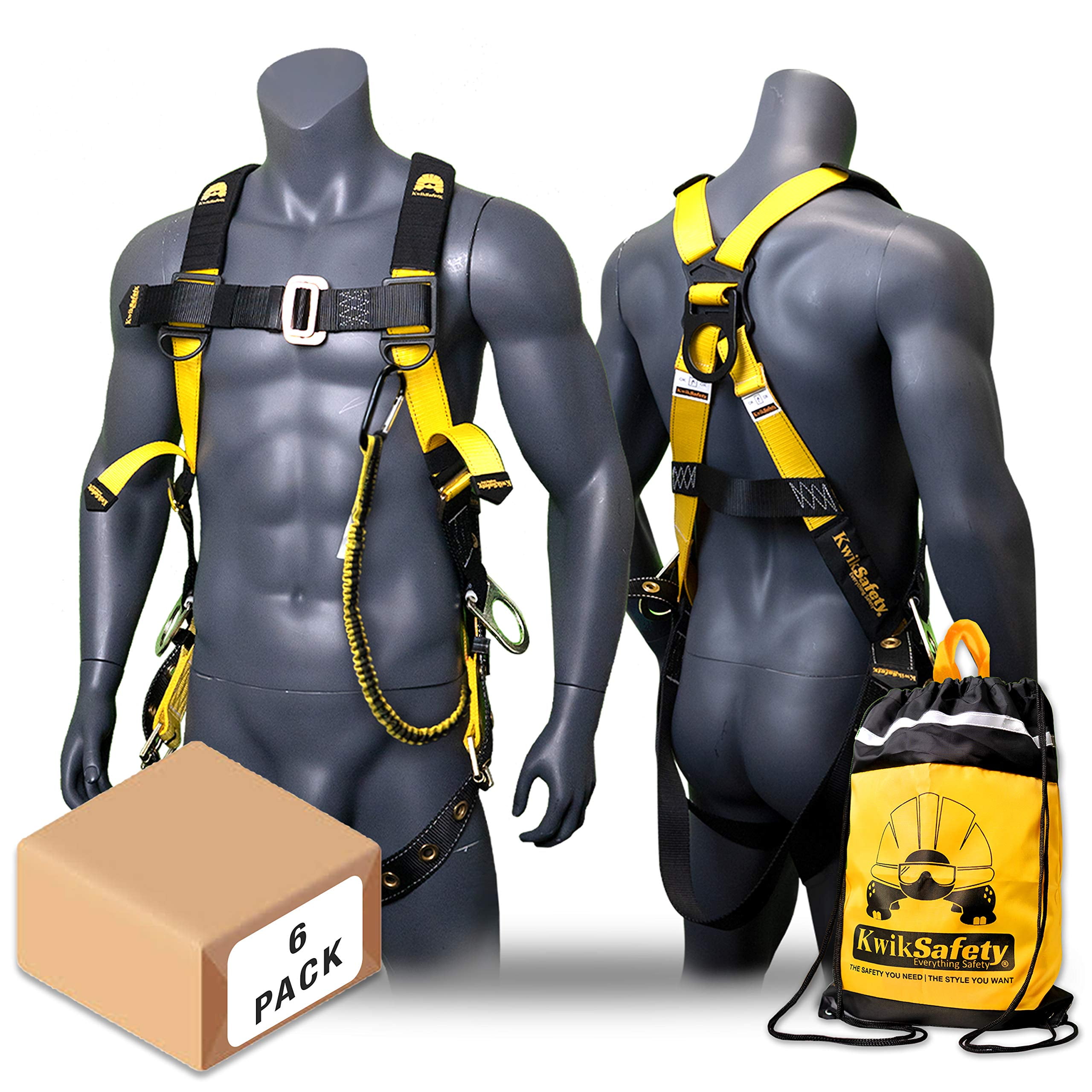 KwikSafety (Charlotte, NC) SUPERCELL COMBO 3D Ring Full Body Safety  Harness, 6' Lanyard, Tool Lanyard, ANSI OSHA PPE Fall Protection Arrest  Restraint Equipment Universal Construction Roofing Bucket