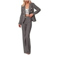 thumbnail image 3 of 2 Piece Sets for Women V-Neck Turndown Collar Solid Color Long Sleeve Cardigan Jacket Long Pant Women 2 Piece Lapel Double Breasted Business Jacket Zipper Pants Sets, 3 of 9