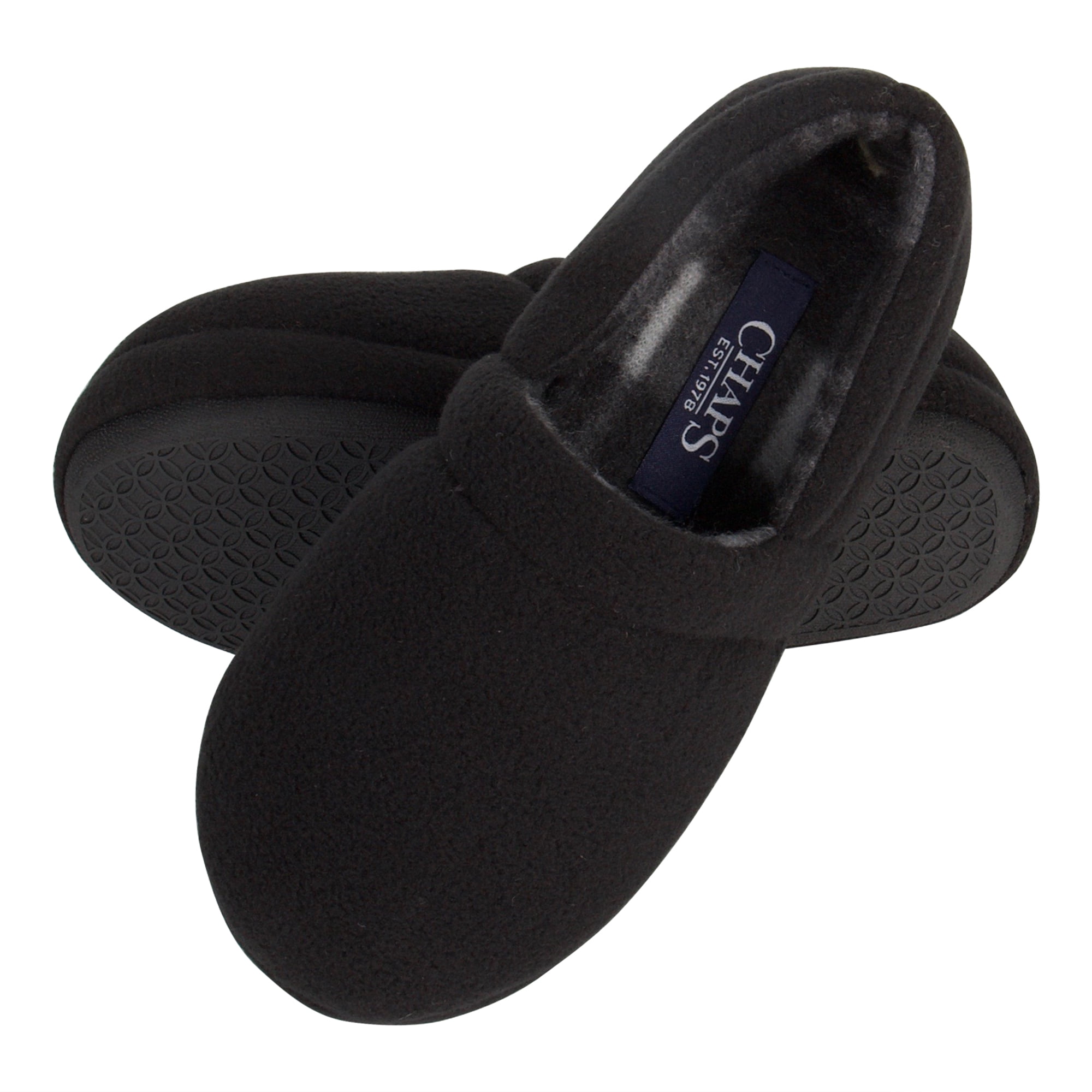 Chaps Boy's Microsuede Closeback Bootie Slipper Memory Foam Indoor/Outdoor, Men's, Size: Large, Black