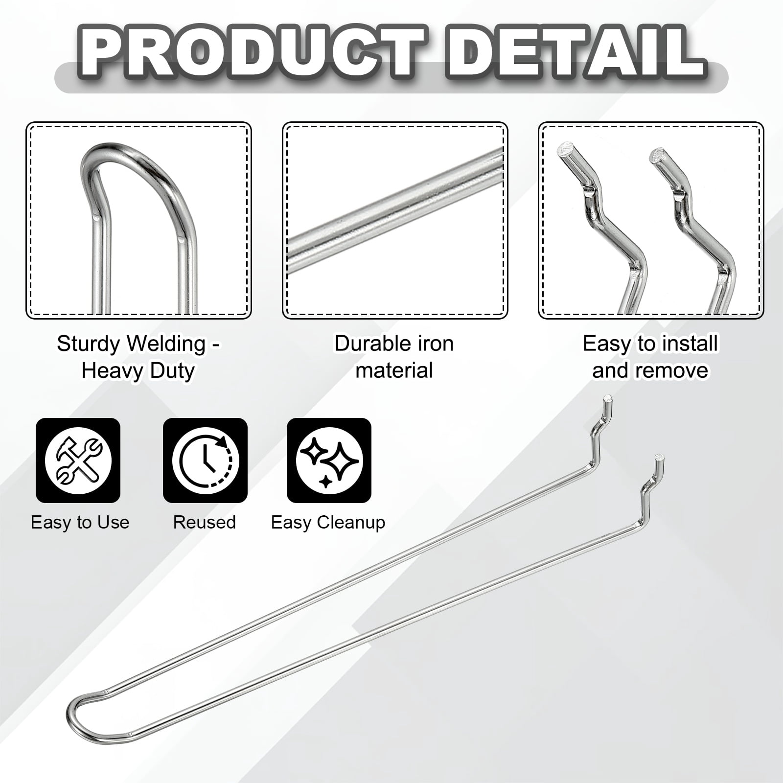 Uxcell 10 Pcs Pegboard Hooks,  9.8 Inch Peg Board Hooks Kit Fit 1/6" Pegboard Garage for Hanging Shelving Tool Storage Craft Organizing, Silver Tone