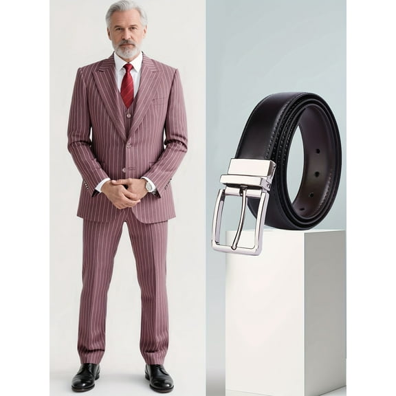 Beauty-Emily Men’s 4-Piece Pinstripe Business Suit, Two-Button Jacket, Vest, Pants & Belt – Formal Attire for Office, Meetings & Events