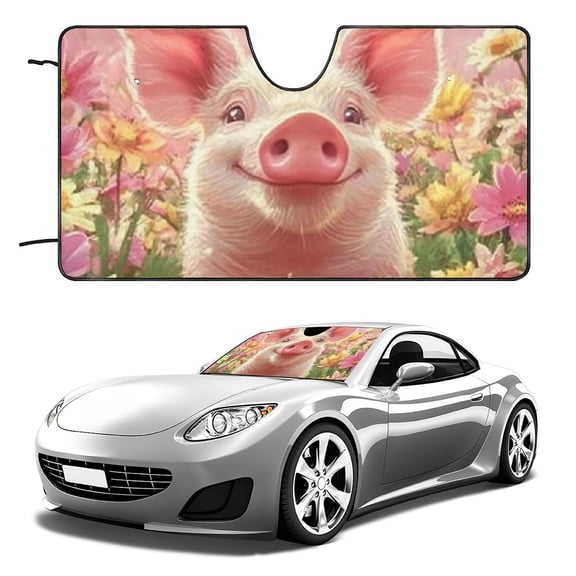 PHYHOO Cute Pig Vibrant Flowers Print Sun Shield Sunshade for Car Windshield Folding Auto Sun Visor Sedan Car SUV Truck Sun Shade for Front Window Universal 51x28in