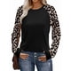 thumbnail image 1 of Camisas de Larga para Mujer, Blusas Raglán con Bloques de Color, Camisetas Básicas Informales de Cuello Redondo, Ropa de Otoño. Leopardo Negro M, 1 of 8