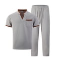 thumbnail image 4 of Men's Short Sleeve Tracksuit Summer V Neck T Shirt & Pants Set Pocket Waffle Knited Solid Two Piece Casual Daily Duty-off Gray, 4 of 5