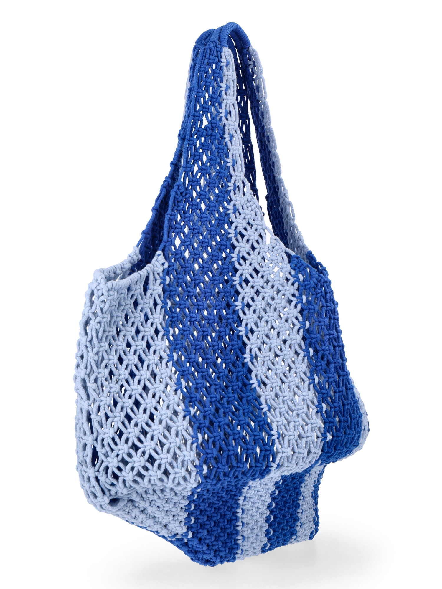 No Boundaries Women's Festival Crochet Striped Hobo Bag, Caribbean Blue Stripe