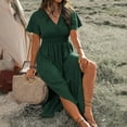 thumbnail image 5 of Hvot&aat Women's Summer Flutter Sleeve V Neck Dress Elastic Waist Pleated Slit Dresses Elegant Flowy Long Dress, 5 of 7