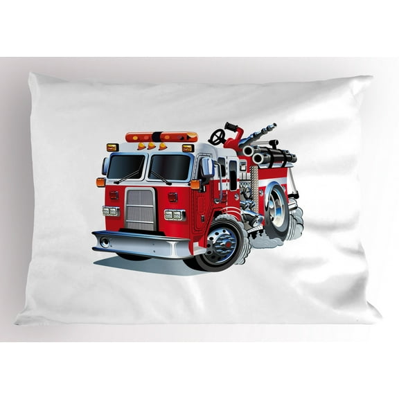Ambesonne Truck Pillow Sham, Brigade Vehicle Illustration, 26" X 20", Grey Red
