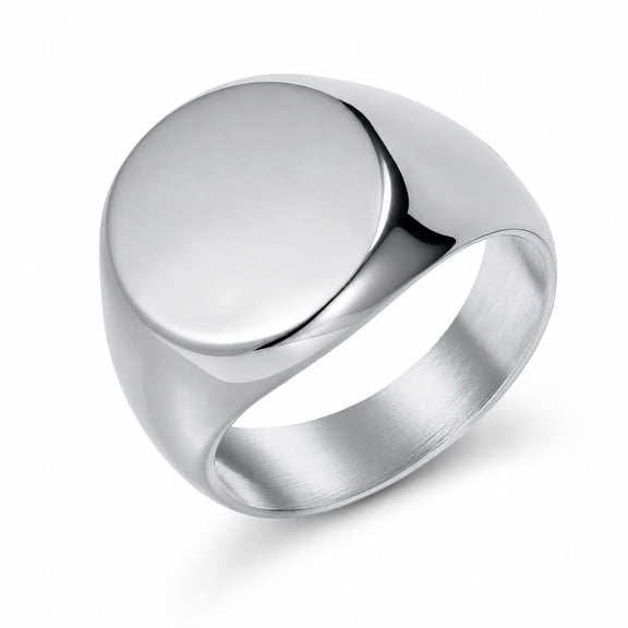 Men's Stainless Steel Signet Ring Round Minimalist Polished Finish Classic Statement Ring