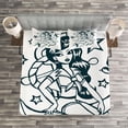 thumbnail image 3 of Ambesonne Anchor Quilted Bedspread Set 3 Pcs, Pin-up Girl Sailor Suit, King Size, Teal and White, 3 of 3