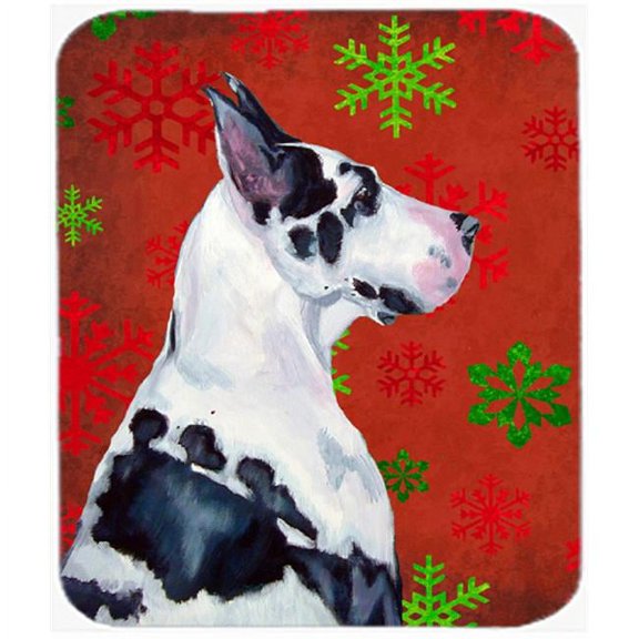Great Dane Red And Green Snowflakes Christmas Mouse Pad, Hot Pad Or Trivet - 7.75 x 9.25 In.