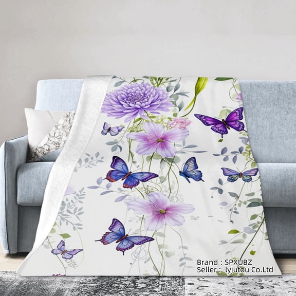 Spxubz Floral Butterfly Pattern Flannel Throw Blanket For Gift Home Sofa Bed Decoration 60x50 inch