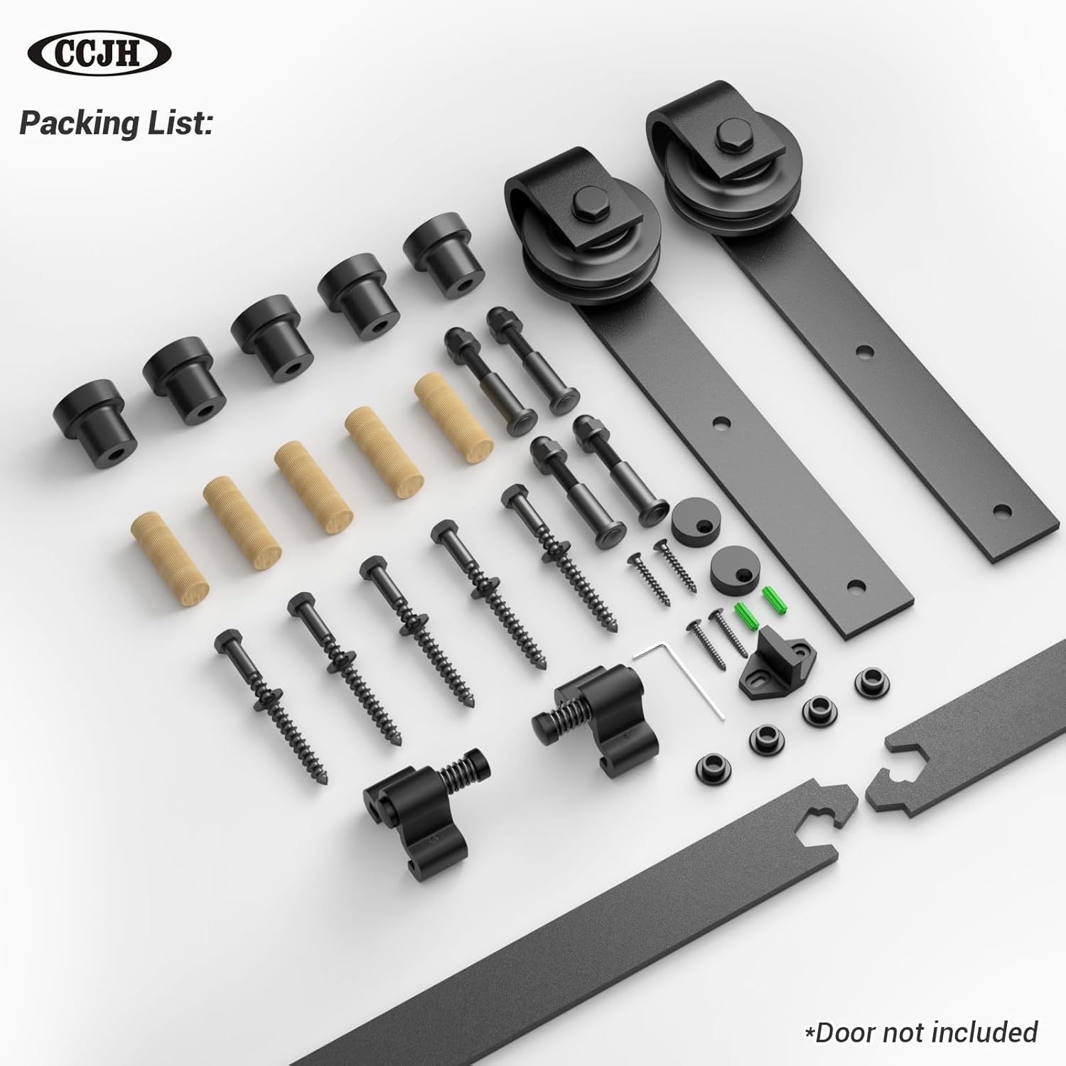 CCJH Sliding Barn Door Hardware Kit with Heavy Duty Black Rollers photo 6