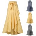 thumbnail image 5 of BUWTTER Women's Skirts Casual Plaid Maxi A Line Irregular Ruffle Hem Fishtail Long High Wasit Elegant Yellow Skirt XXXL, 5 of 5