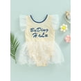 thumbnail image 2 of Franhais Girls Summer Swimwear, Letters Print Round Neck Fly Sleeves One-piece Bathing Suit, 2 of 8