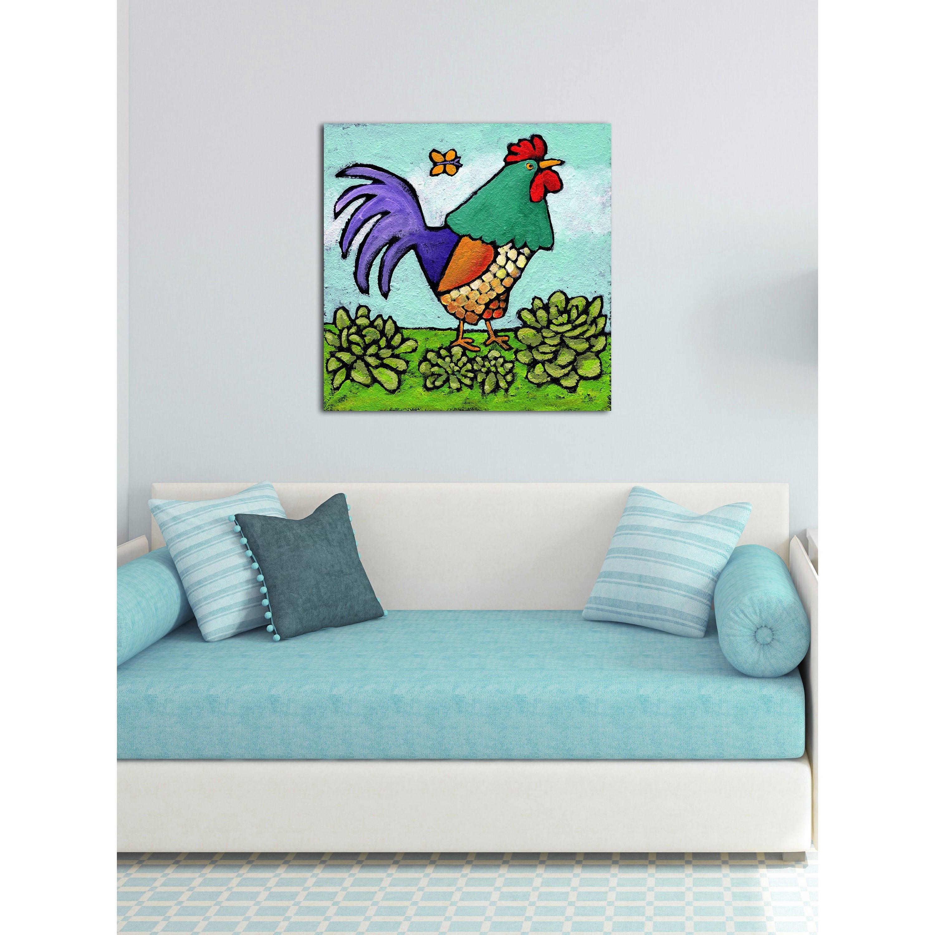 Marmont Hill - "Rooster and Butterfly" by Janet Nelson Painting Print on Wrapped Canvas