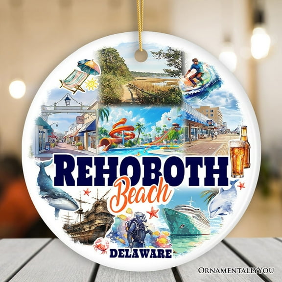 Rehoboth Beach Ceramic Ornament, Delaware Coastal Christmas Gift and Souvenir