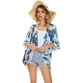thumbnail image 5 of SUCS Women's Floral Print Puff Sleeve Kimono Cardigan Loose Cover Up Casual Blouse Tops, 5 of 8