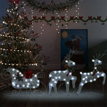 Casafoyer Reindeer & Sleigh Christmas Decoration 60 LEDs Outdoor Silver