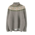 thumbnail image 4 of Chandail Col Roulé pour Femmes Chandail Col Roulé Tricoté Imprimé Rétro Manches Longues Chandail Ample Chandail d'Automne pour Femmes 2025, Chandail Col Roulé pour Femmes P, 4 of 4