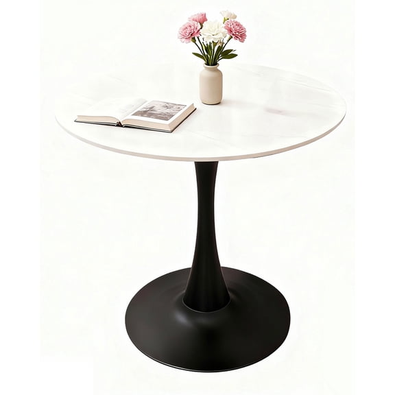 31.5" Round Dining Table with Marble Top and Iron Base Tulip Tables- Modern & Elegant Design for Home & Restaurant Use Living Room, Café Coffee Table