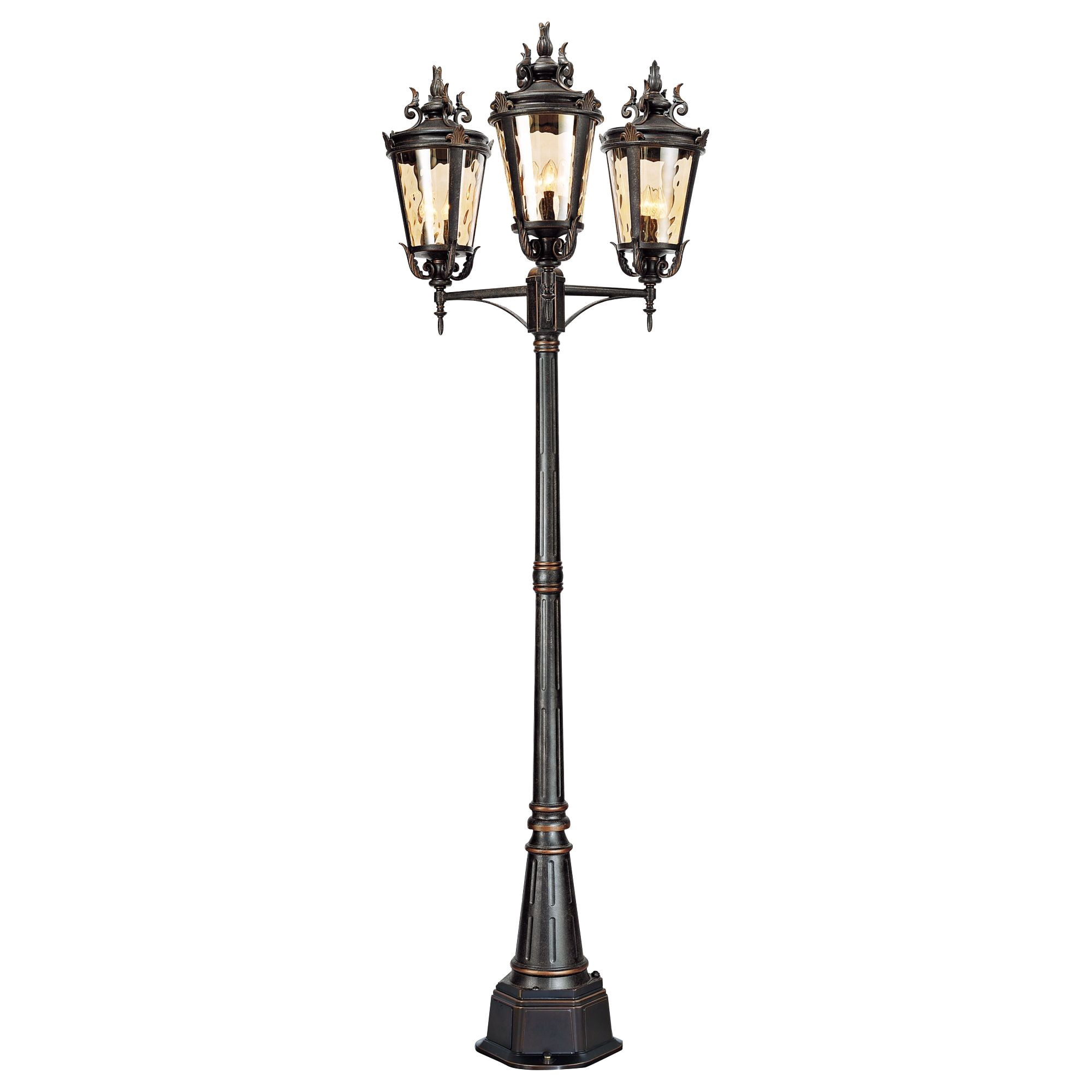 John Timberland Mediterranean Outdoor Post Light Street Lantern 3 Light Veranda Bronze 100" Clear Hammered Glass for Exterior Yard