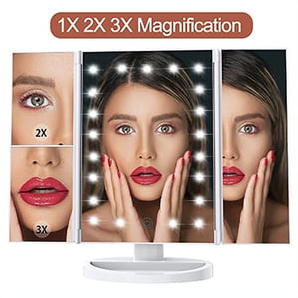 Wondruz Makeup Mirror Vanity Mirror with Lights 1x 2X 3X Magnification Lighted Makeup Mirror Touch Control Trifold Makeup Mirror Dual Power