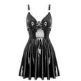 thumbnail image 3 of YONGHS Women's Faux Leather A-Line Dress Steampunk Ruffle Mini PU Dresses Rave Party Clubwear Black 3XL, 3 of 7