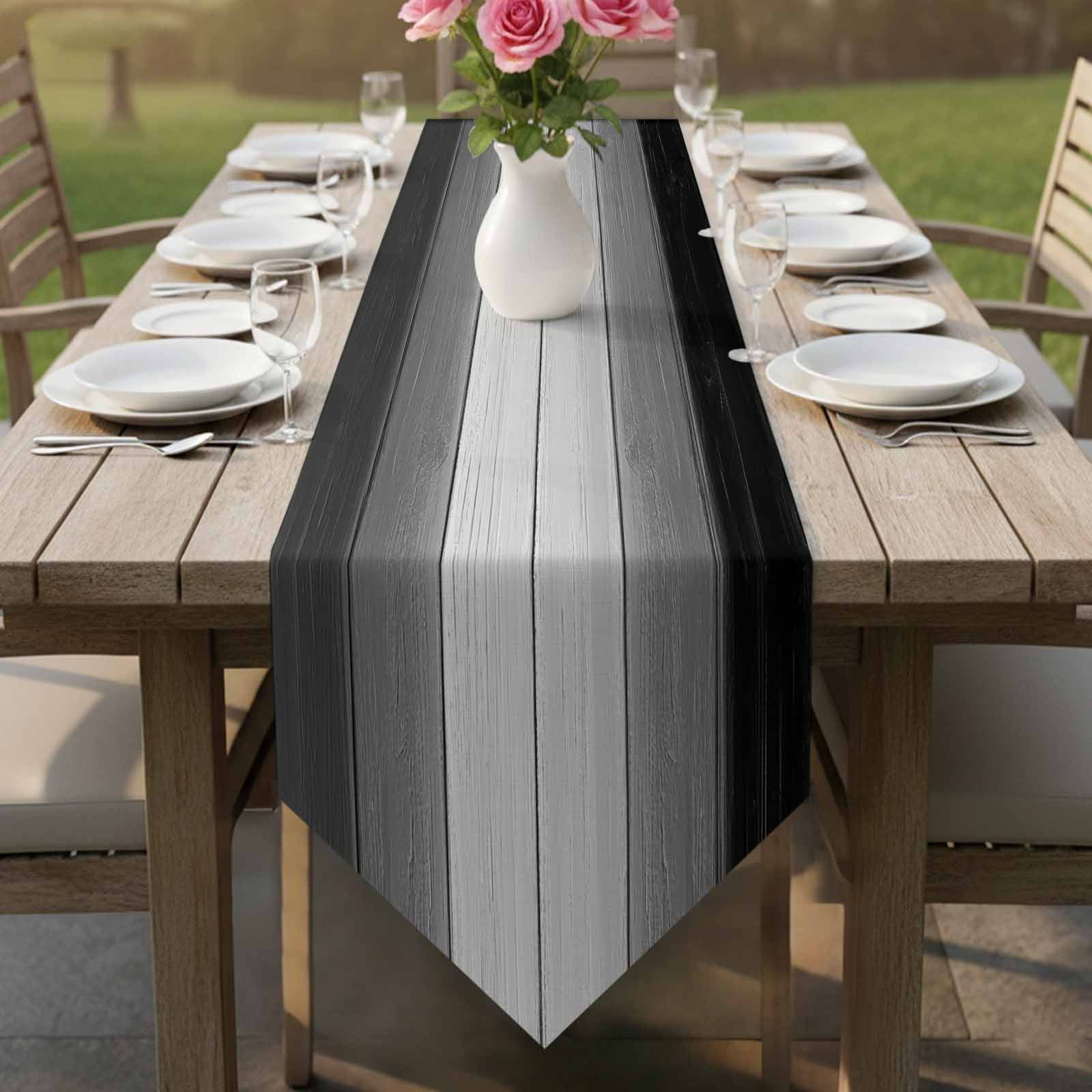 Black Gray Ombre Table Runner Linen Burlap Table Runner 120 Inches Long Vintage Country Wooden Dresser Scarves for Kitchen Island Coffee Dining Room Party Wedding Banquet Holiday Decoration 13"x120"