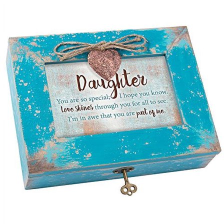 Cottage Garden Daughter So Special Love Shines Teal Distressed Jewelry Music Box Plays You Light Up My Life