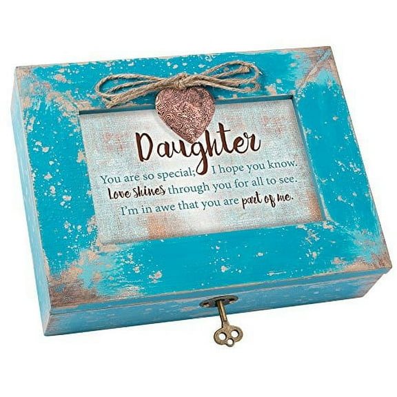 Cottage Garden Daughter So Special Love Shines Teal Distressed Jewelry Music Box Plays You Light Up My Life