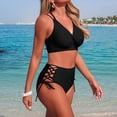 thumbnail image 2 of Rvasteizo Womens Bikinis Set V Neck Solid Color Back Swimsuit With Side Bottom, 2 of 5