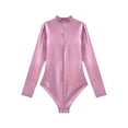thumbnail image 7 of YONGHS Women's Shiny Metallic Long Sleeve Leotards Faux Leather Turtleneck Bodysuit Dance Costume Pink XXL, 7 of 7