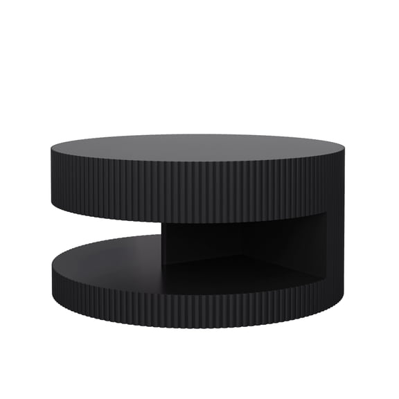 31.5'' Round Coffee Table,Modern Center Table with Storage,Vertical Stripe Design Coffee Table for Living Room,Bedroom(Black)