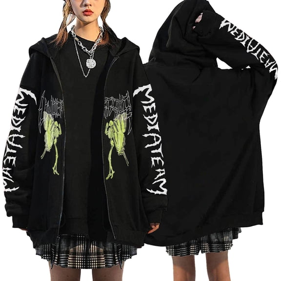 Womens Long Sleeve Oversized Hoodies Loose Spring Crewneck Fashion Sweatshirts Punk Gothic Graphic Print Fall Y2K Top
