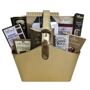 Chocolates & Cookies Gift Basket in Golden Faux Leather Tote - Business Gift, Thank You Gift Basket, Thanksgiving Gifts, Christmas & Holiday Gifts, Chocolate Gift Basket, Snack Foods Gift Ba