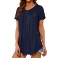 thumbnail image 5 of Xuanfei Women V Neck Short Sleeve Pleated Curve Hem Solid Color T-shirt, 5 of 8