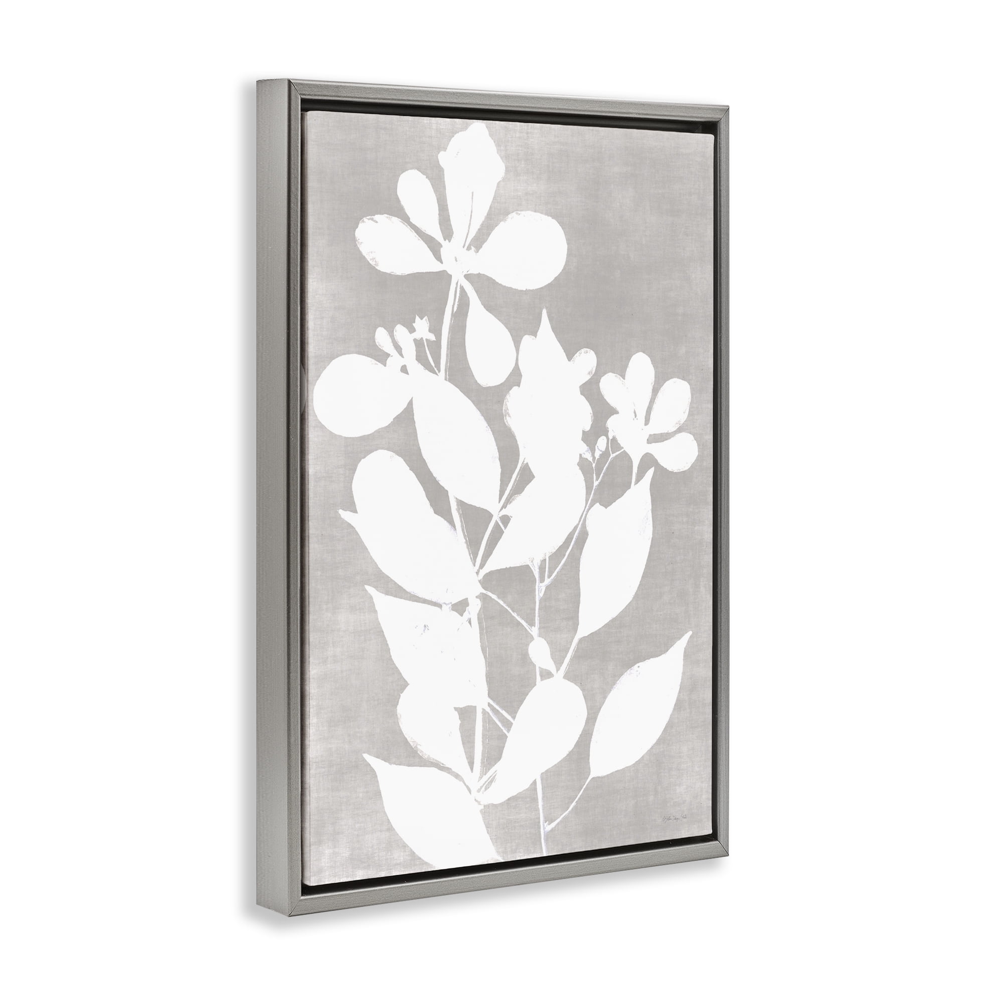 Stupell Industries Minimalist Foliage Impression Gray Framed Floater Canvas Wall Art, design by Stellar Design Studio