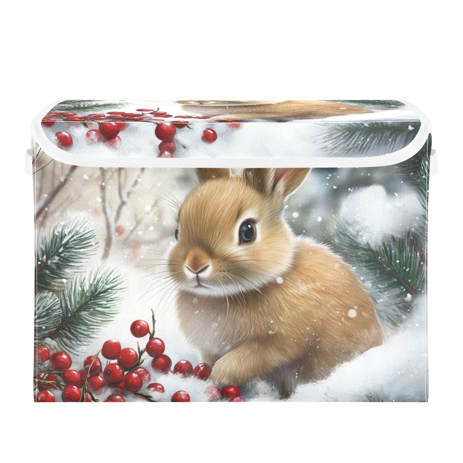 Snow Rabbit Easter Storage Basket for Shelves Foldable Container Organizer for Organizing Toys Clothes Books with Handles