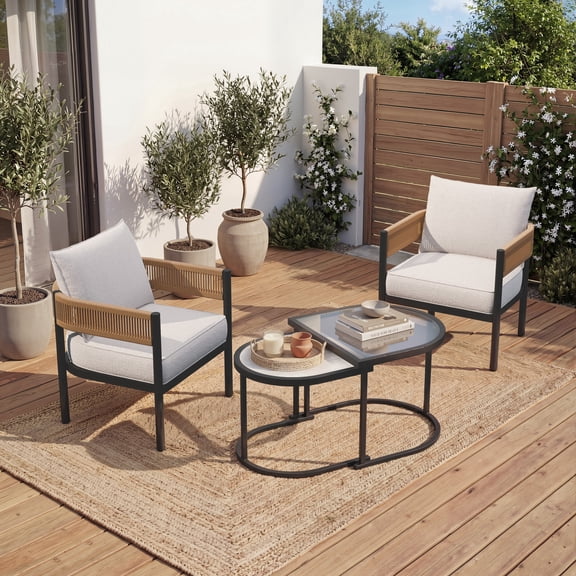 EVERITE 4-Piece Outdoor Patio Furniture Set with Coffee Table, Wicker Outdoor Sofa with Washable Thick Cushions for Poolside, Balcony, Deck, Natural