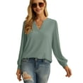 thumbnail image 2 of JWD Women's Casual V-neck Shirt Office Long Sleeve Bubble Cuff Four Seasons Top Dark Green Small, 2 of 6