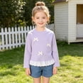 thumbnail image 2 of Emitonse Toddler Girls Long Sleeve T Shirt Girls' Cute Casual Bow Knotted Lace Edge Cardigan Top For Babies Long Sleeved Purple,Size 5-6 Years, 2 of 7