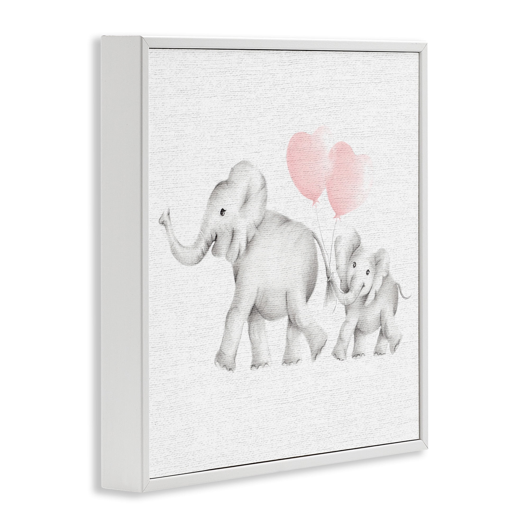Stupell Industries Elephant Family with Pink Balloons Art for Kids Painting White Framed Art Print Wall Art, 24 x 24
